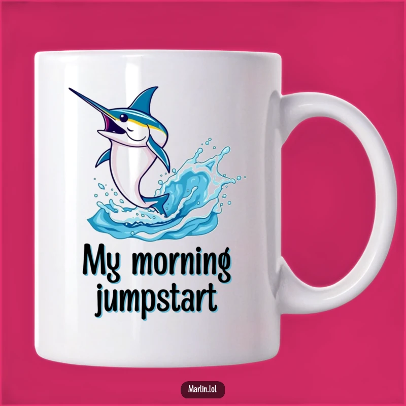 Funny Marlin Leaping Mug: Hilarious Ocean Splash Gift for Anglers