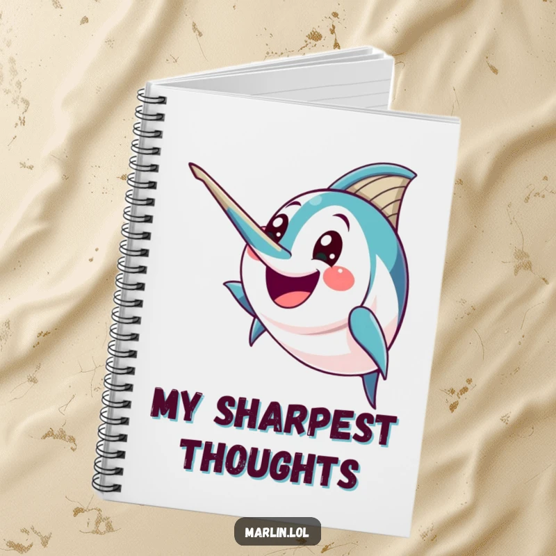 Funny Marlin Notebook: A happy marlin character humorously brandishes its pointed bill with excitement on the cover, ready for your notes.